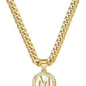 Gold Initial Necklace,14K Gold Plated Round Letter Pendant Hollow Capital Monogr